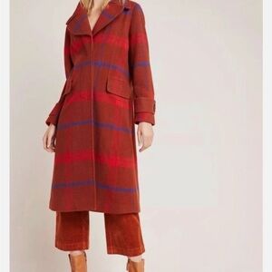 ANTHROPOLOGIE Jasper Plaid Coat Menswear-Inspired Wool Blend Lined Coat